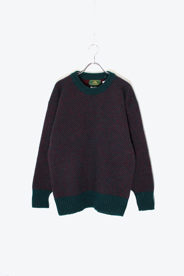 MADE IN SCOTLAND 90'S DESIGN WOOL KNIT SWEATER / GREEN / RED [SIZE: M Equivalent DEADSTOCK/NOS]