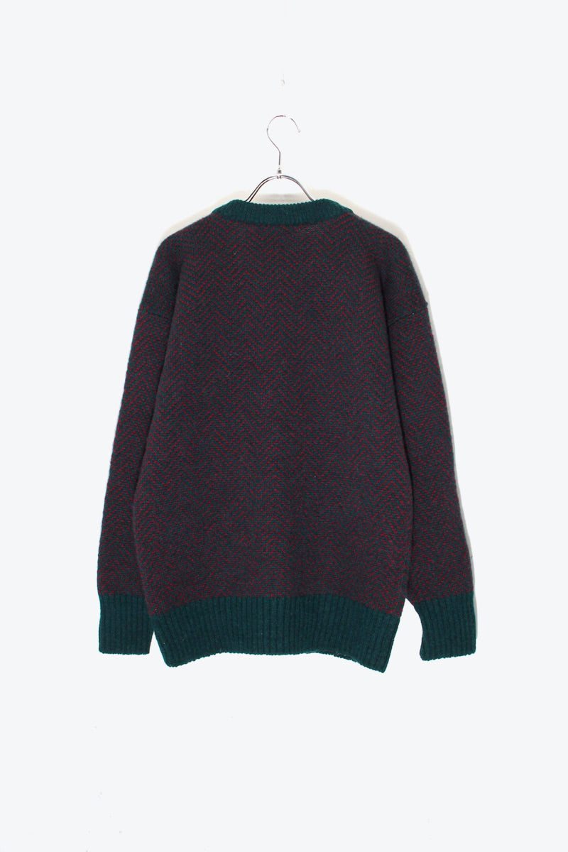 MADE IN SCOTLAND 90'S DESIGN WOOL KNIT SWEATER / GREEN / RED [SIZE: M Equivalent DEADSTOCK/NOS]