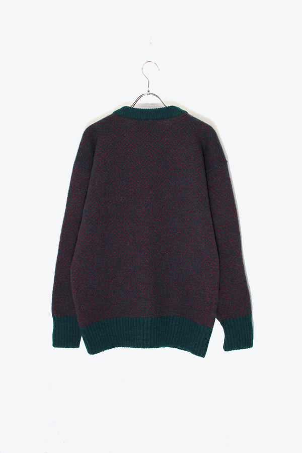 MADE IN SCOTLAND 90'S DESIGN WOOL KNIT SWEATER / GREEN / RED [SIZE: M Equivalent DEADSTOCK/NOS]