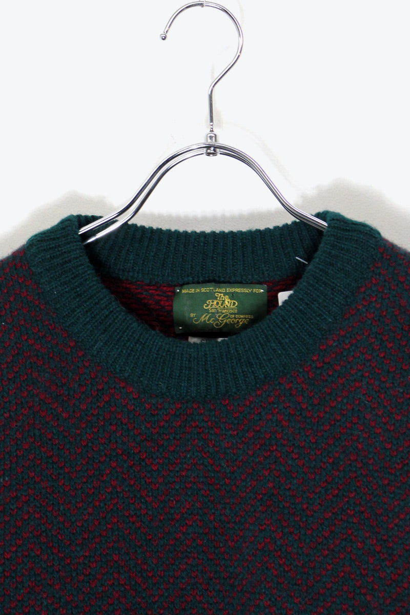 MADE IN SCOTLAND 90'S DESIGN WOOL KNIT SWEATER / GREEN / RED [SIZE: M Equivalent DEADSTOCK/NOS]