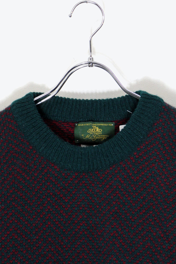 MADE IN SCOTLAND 90'S DESIGN WOOL KNIT SWEATER / GREEN / RED [SIZE: M Equivalent DEADSTOCK/NOS]