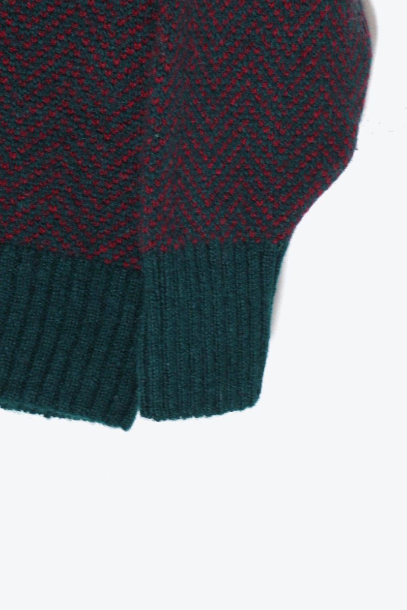 MADE IN SCOTLAND 90'S DESIGN WOOL KNIT SWEATER / GREEN / RED [SIZE: M Equivalent DEADSTOCK/NOS]