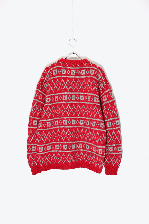 80'S NORDIC PATTERN WOOL KNIT SWEATER / RED [SIZE: M USED]
