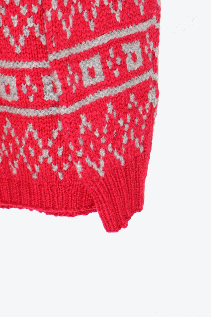 80'S NORDIC PATTERN WOOL KNIT SWEATER / RED [SIZE: M USED]