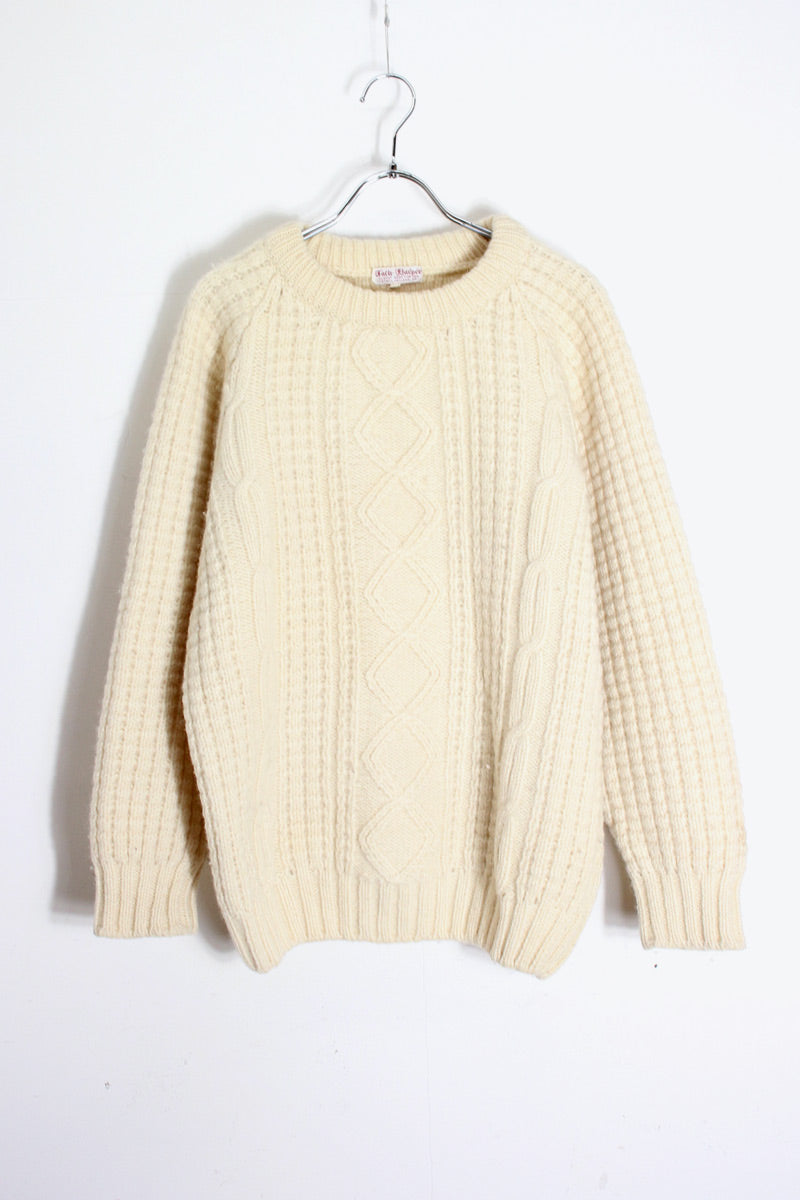 MADE IN IRELAND 90'S HAND-LOOMED ARAN KNIT SWEATER / IVORY [SIZE: 42 USED]
