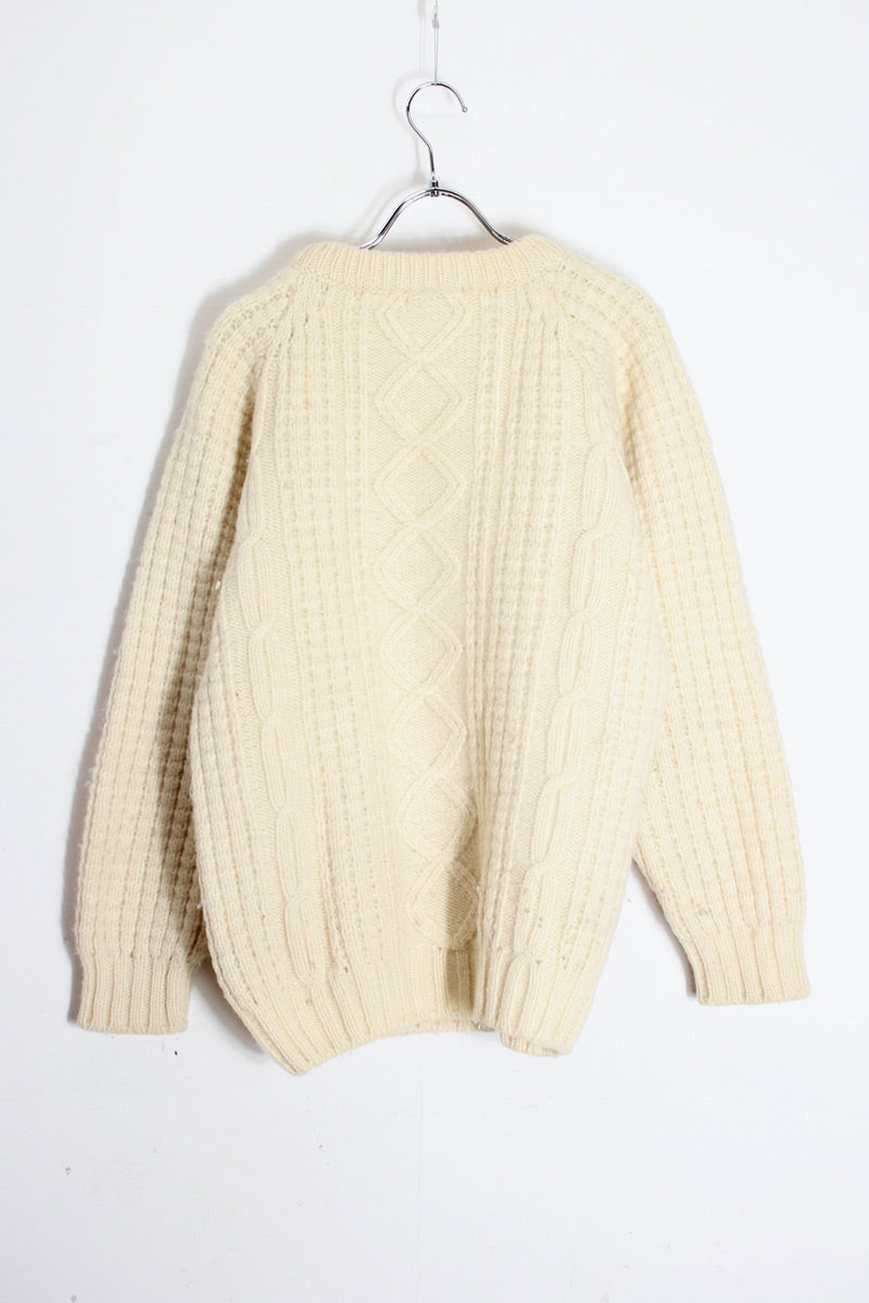 MADE IN IRELAND 90'S HAND-LOOMED ARAN KNIT SWEATER / IVORY [SIZE: 42 USED]