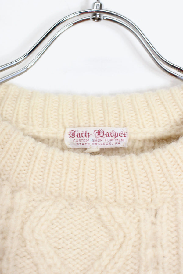 MADE IN IRELAND 90'S HAND-LOOMED ARAN KNIT SWEATER / IVORY [SIZE: 42 USED]