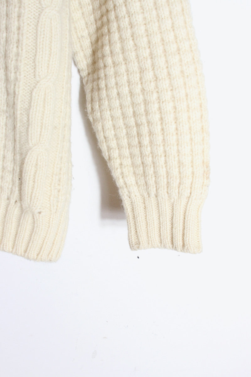 MADE IN IRELAND 90'S HAND-LOOMED ARAN KNIT SWEATER / IVORY [SIZE: 42 USED]