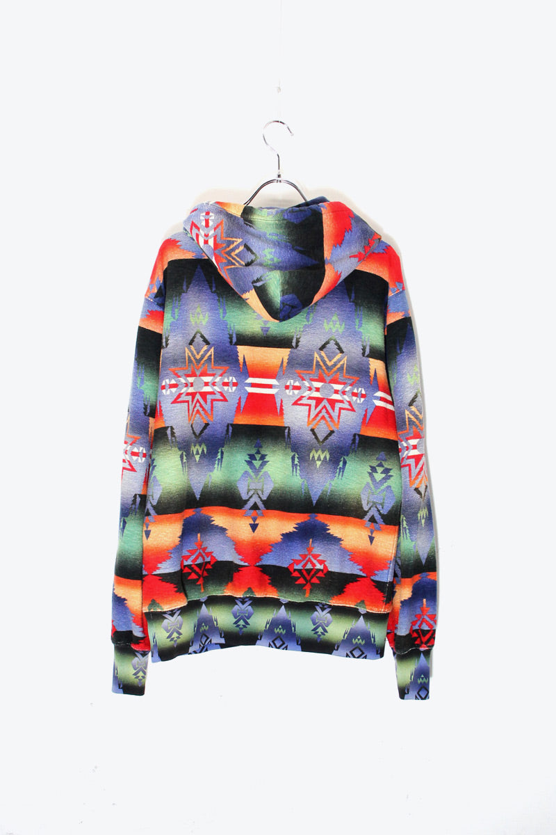 90'S NATIVE PATTERN HOODIE SWEATSHIRT / MULTI [SIZE: M USED]