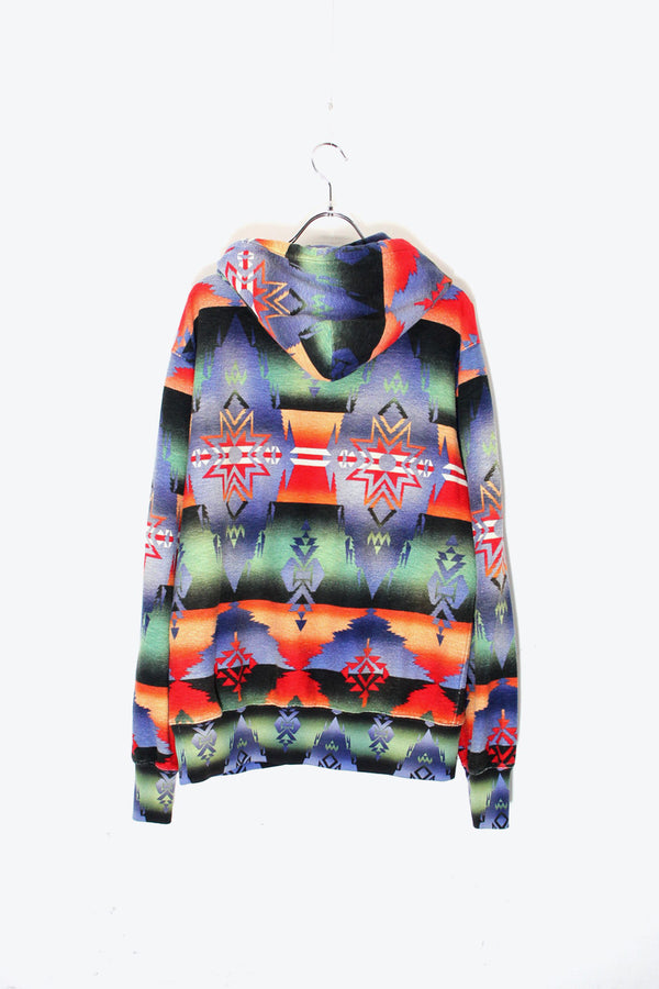 90'S NATIVE PATTERN HOODIE SWEATSHIRT / MULTI [SIZE: M USED]