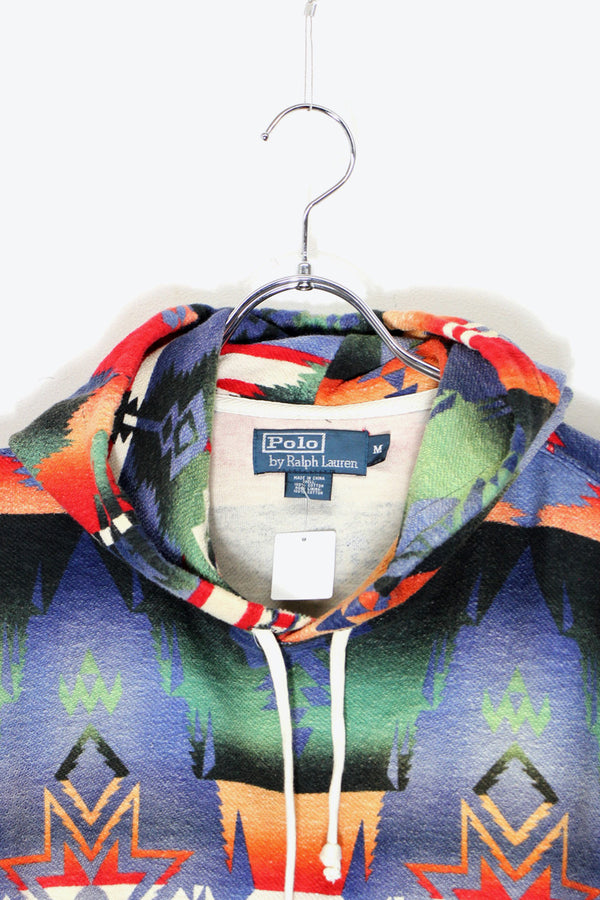 90'S NATIVE PATTERN HOODIE SWEATSHIRT / MULTI [SIZE: M USED]