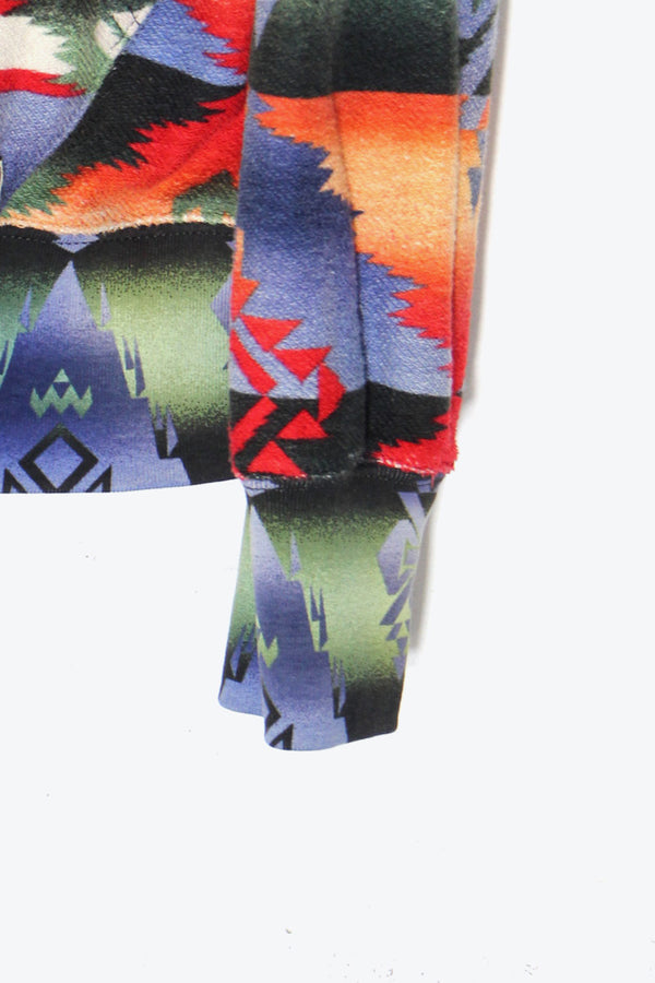 90'S NATIVE PATTERN HOODIE SWEATSHIRT / MULTI [SIZE: M USED]