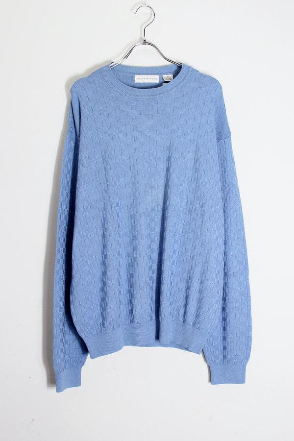 90s SILK PATTERN KNIT SWEATER / SAX BLUE [SIZE: XL USED]