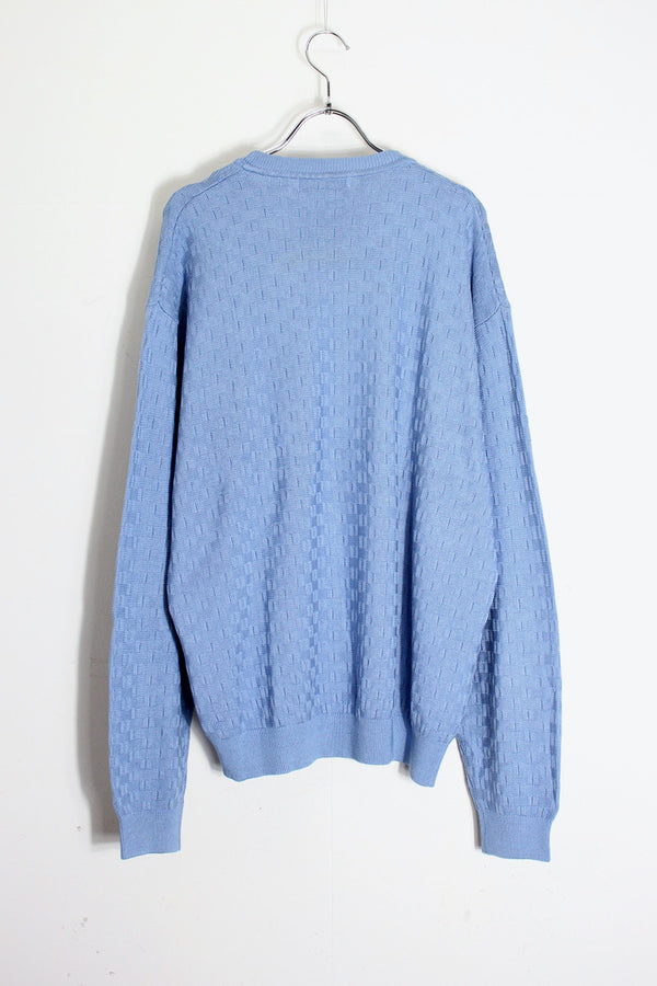 90s SILK PATTERN KNIT SWEATER / SAX BLUE [SIZE: XL USED]