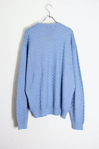 90'S SILK PATTERN KNIT SWEATER / SAX BLUE [SIZE: XL USED]