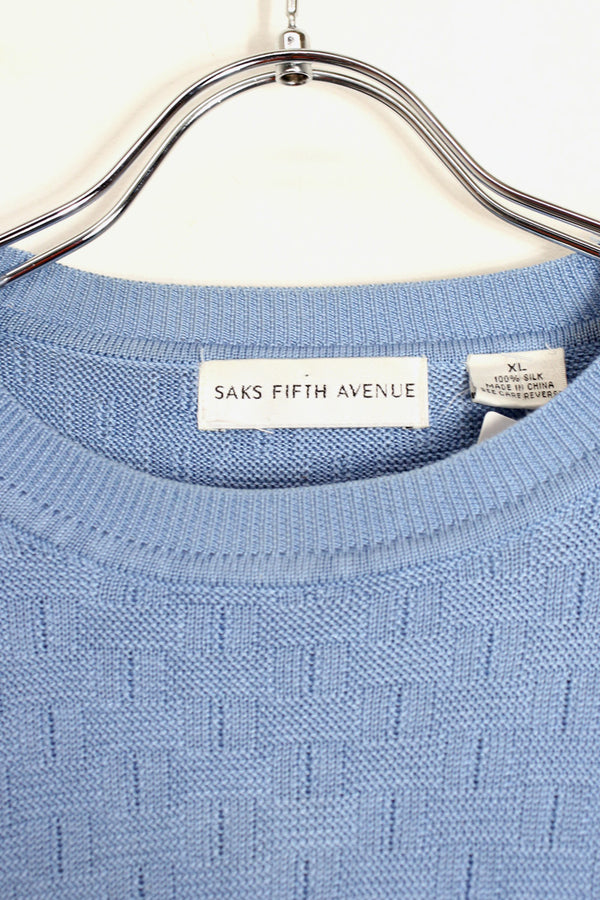 90s SILK PATTERN KNIT SWEATER / SAX BLUE [SIZE: XL USED]