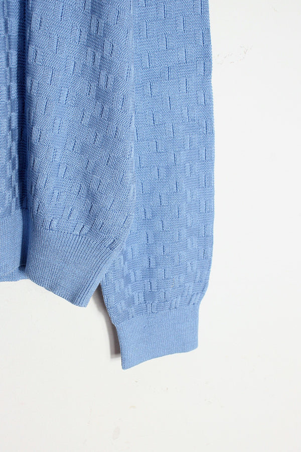 90s SILK PATTERN KNIT SWEATER / SAX BLUE [SIZE: XL USED]