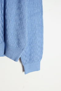 90'S SILK PATTERN KNIT SWEATER / SAX BLUE [SIZE: XL USED]