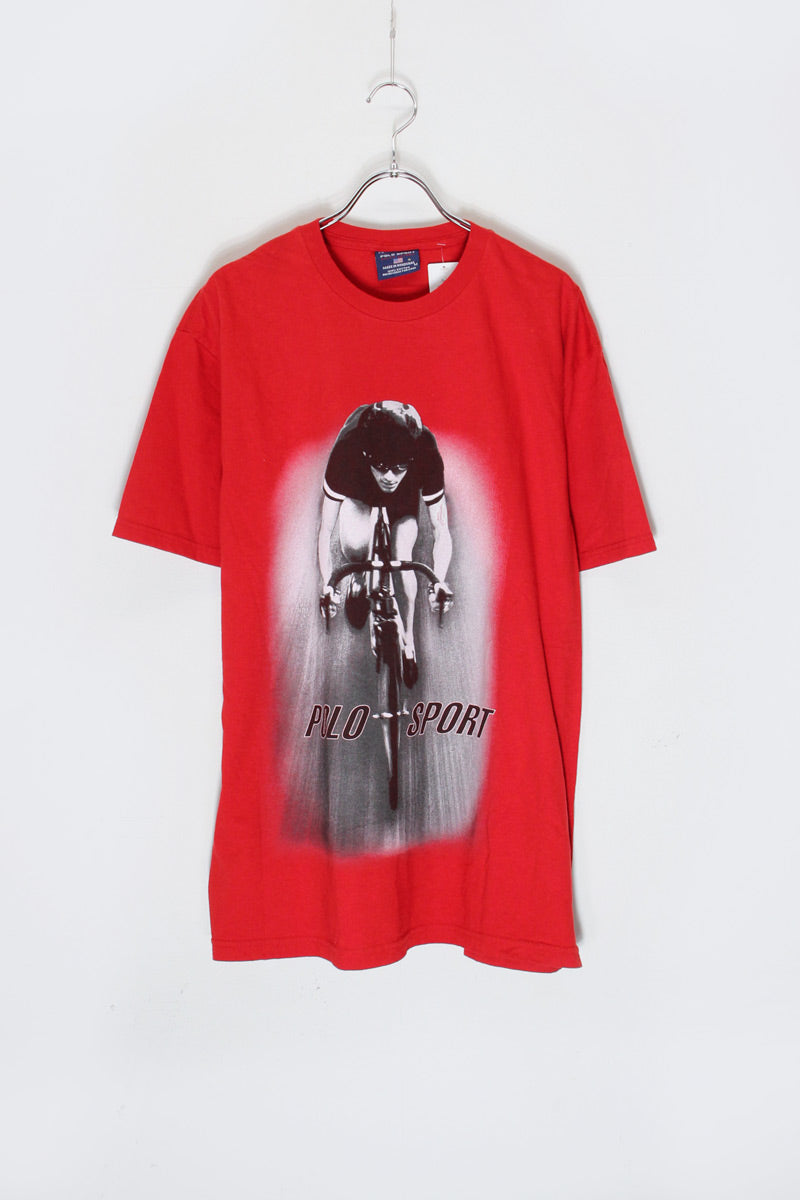 90'S S/S BICYCLE PRINT T-SHIRT / RED [SIZE: M USED]