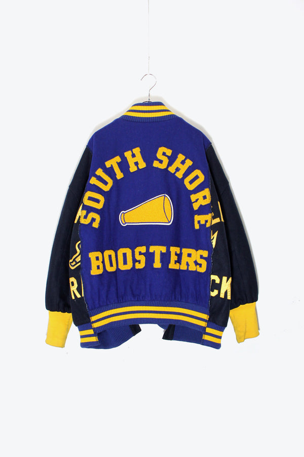 80'S MODIFIED WOOL STADIUM JACKET / BLUE / BLACK / YELLOW [SIZE: US XXL USED]