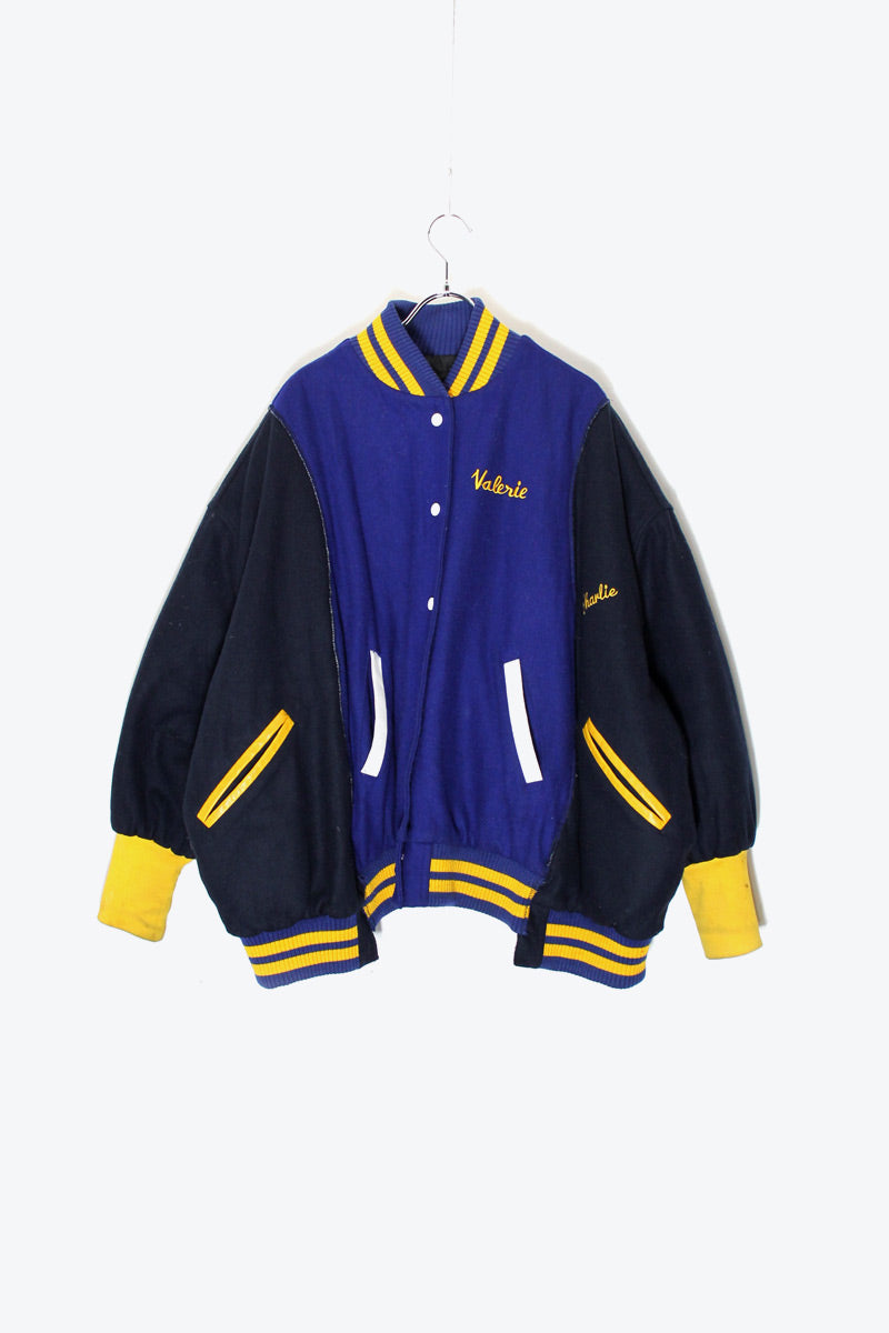 80'S MODIFIED WOOL STADIUM JACKET / BLUE / BLACK / YELLOW [SIZE: US XXL USED]