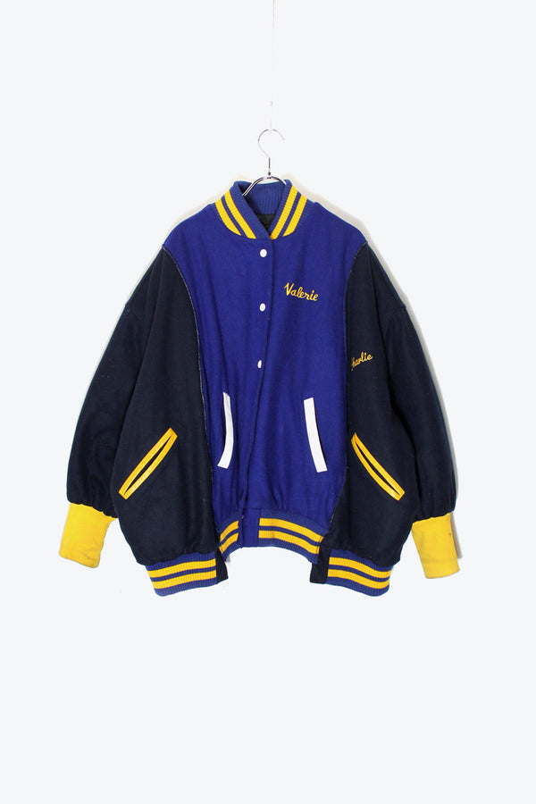 80'S MODIFIED WOOL STADIUM JACKET / BLUE / BLACK / YELLOW [SIZE: US XXL USED]