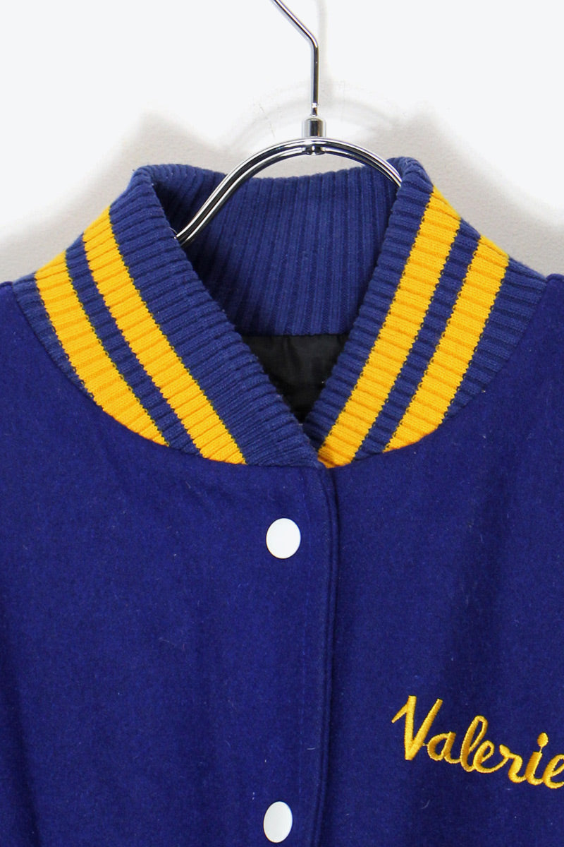 80'S MODIFIED WOOL STADIUM JACKET / BLUE / BLACK / YELLOW [SIZE: US XXL USED]