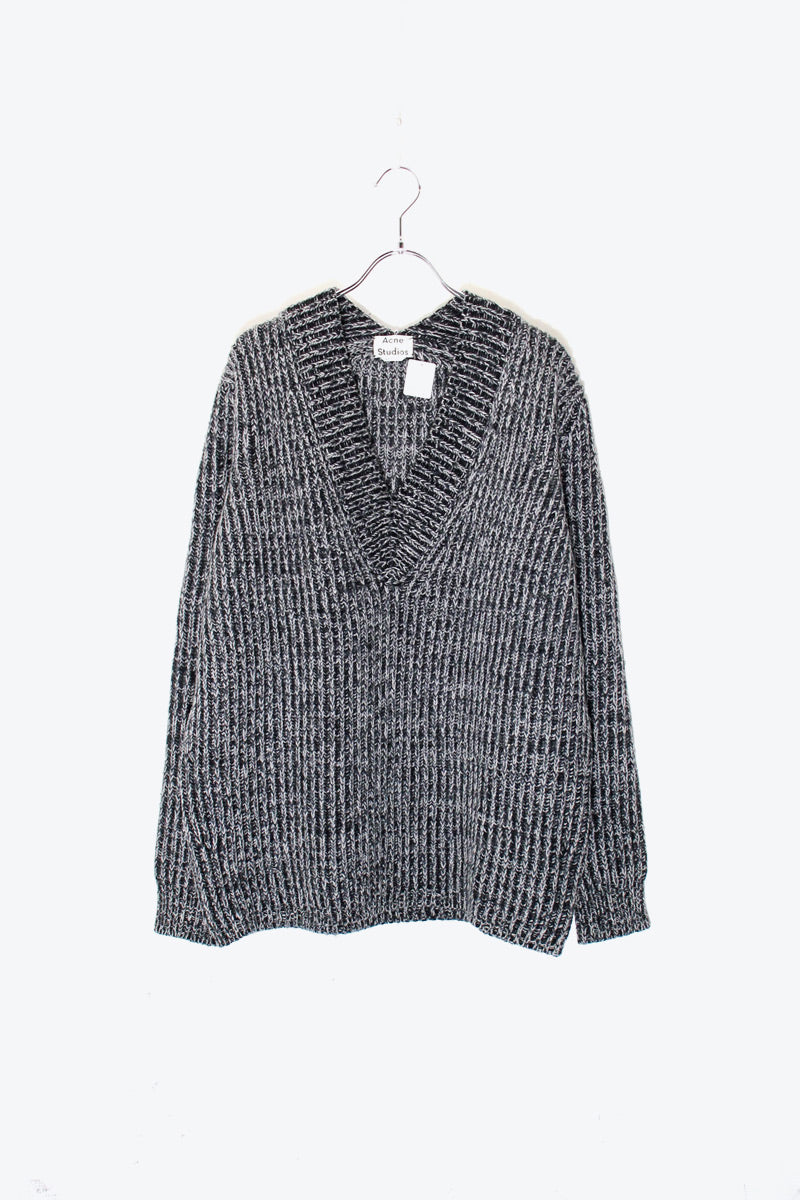 V-NECK WOOL MELANGE KNIT SWEATER / BLACK [SIZE: S USED]