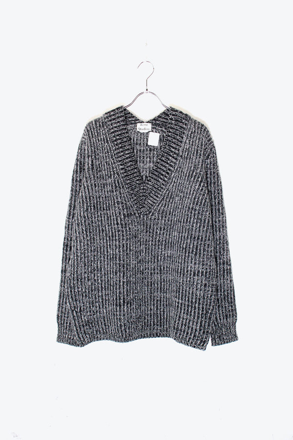 V-NECK WOOL MELANGE KNIT SWEATER / BLACK [SIZE: S USED]