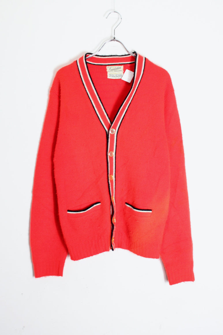 MADE IN USA 70'S WOOL KNIT CARDIGAN / RED [SIZE: S USED]