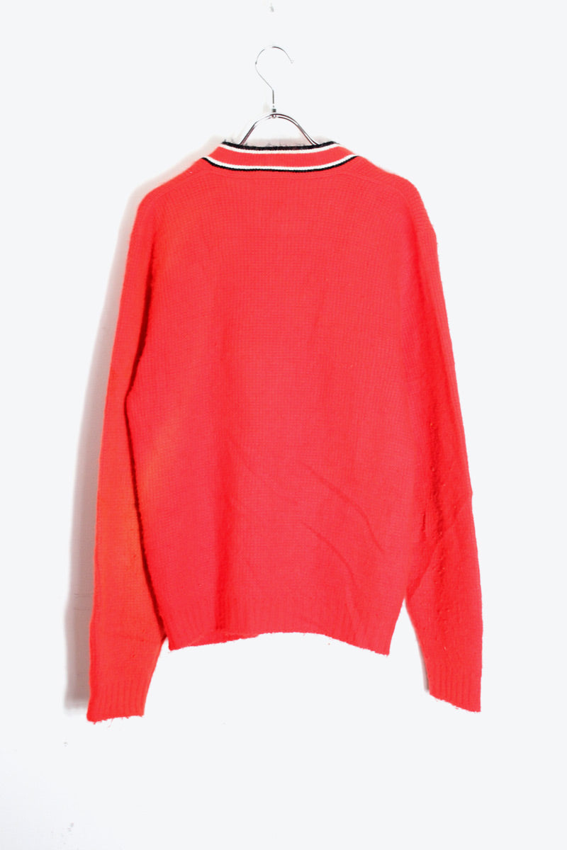 MADE IN USA 70'S WOOL KNIT CARDIGAN / RED [SIZE: S USED]