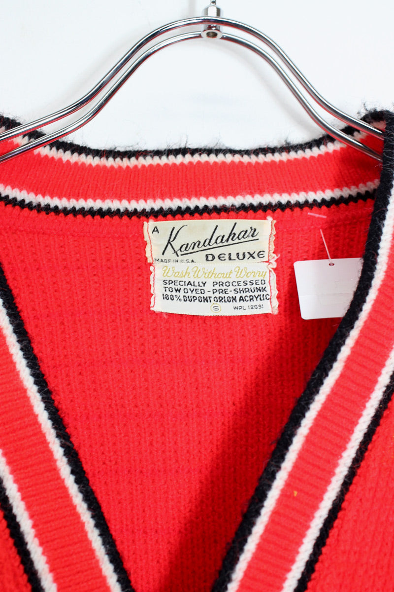 MADE IN USA 70'S WOOL KNIT CARDIGAN / RED [SIZE: S USED]