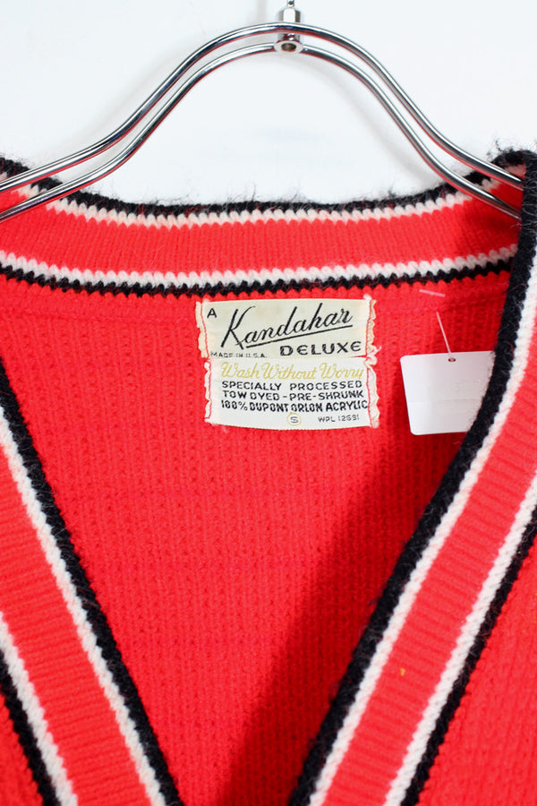 MADE IN USA 70'S WOOL KNIT CARDIGAN / RED [SIZE: S USED]