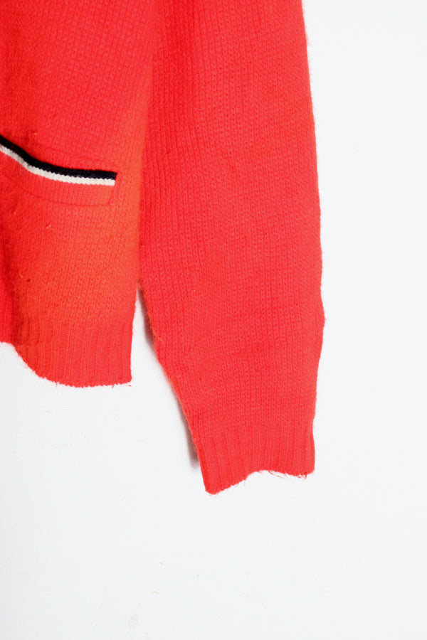 MADE IN USA 70'S WOOL KNIT CARDIGAN / RED [SIZE: S USED]