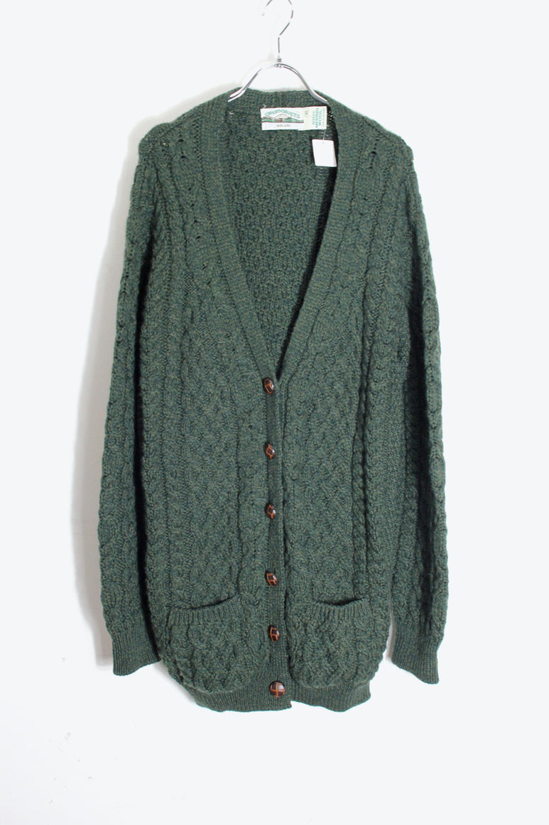 MADE IN IRELAND 90'S WOOL KNIT CARDIGAN / KHAKI [SIZE: XL USED]