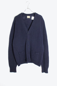 MADE IN SCOTLAND 70'S WOOL KNIT CARDIGAN / NAVY [SIZE: 42 USED]