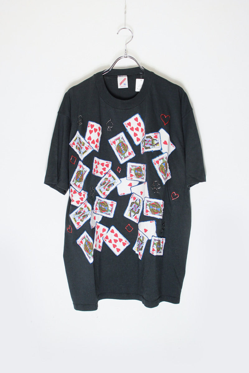 MADE IN USA 90'S S/S PLAYING CARD T-SHIRT / BLACK [SIZE: XL USED]