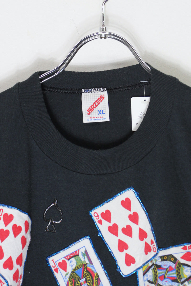 MADE IN USA 90'S S/S PLAYING CARD T-SHIRT / BLACK [SIZE: XL USED]