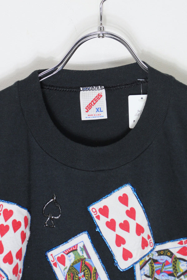 MADE IN USA 90'S S/S PLAYING CARD T-SHIRT / BLACK [SIZE: XL USED]