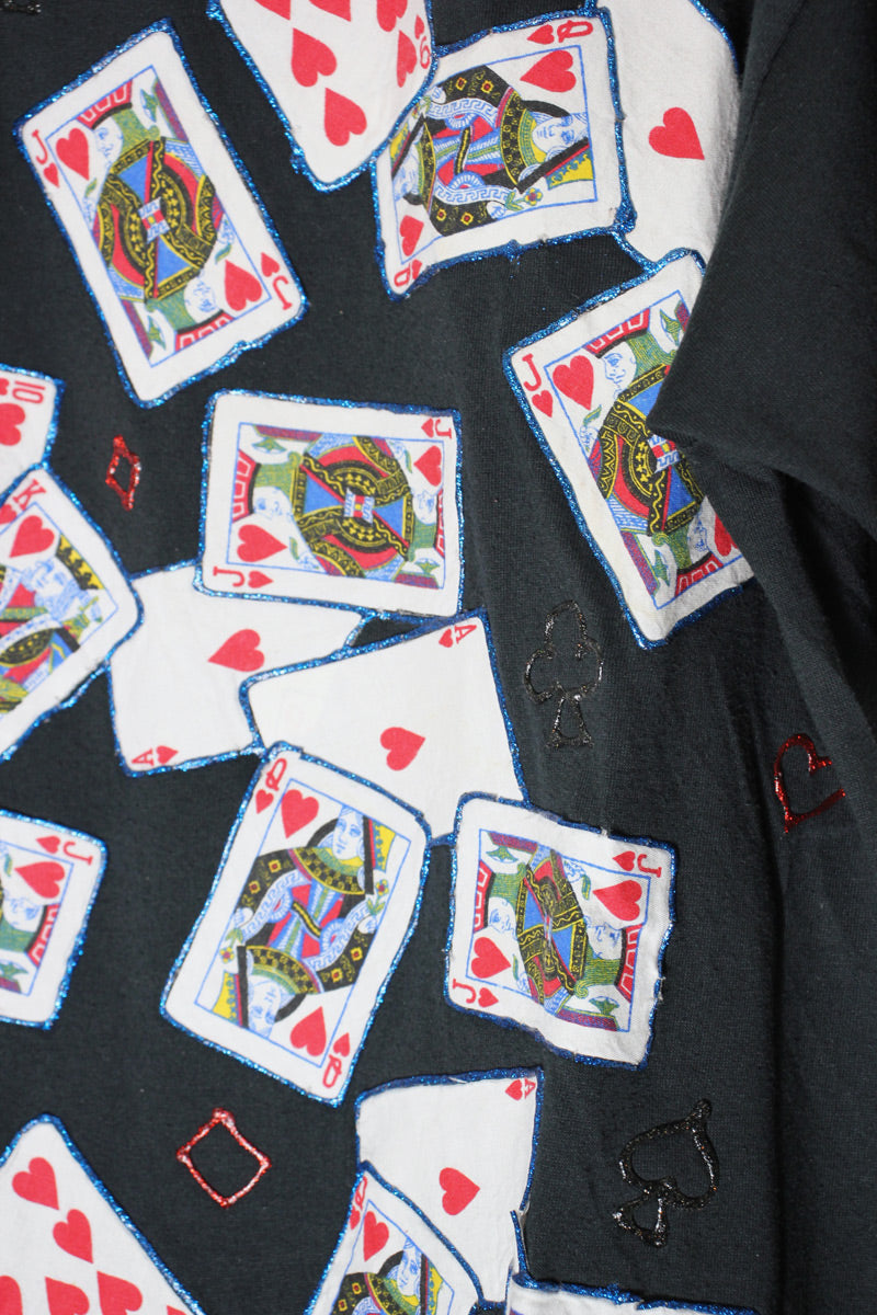 MADE IN USA 90'S S/S PLAYING CARD T-SHIRT / BLACK [SIZE: XL USED]