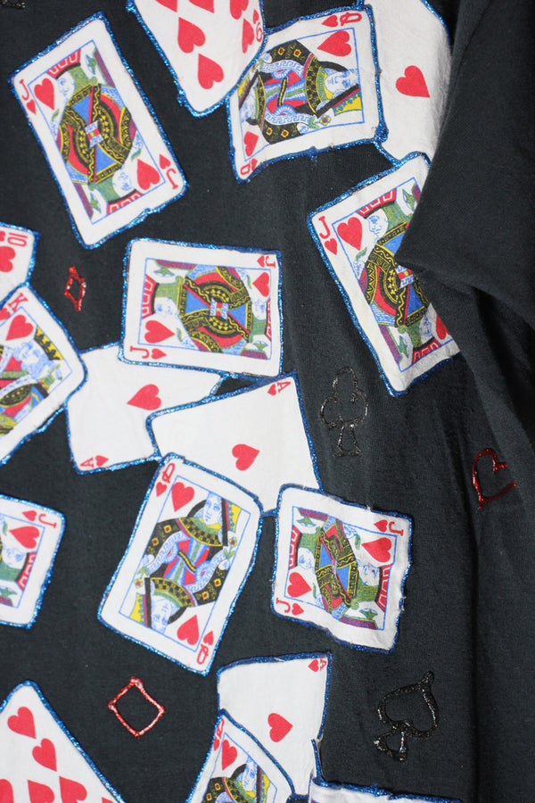 MADE IN USA 90'S S/S PLAYING CARD T-SHIRT / BLACK [SIZE: XL USED]