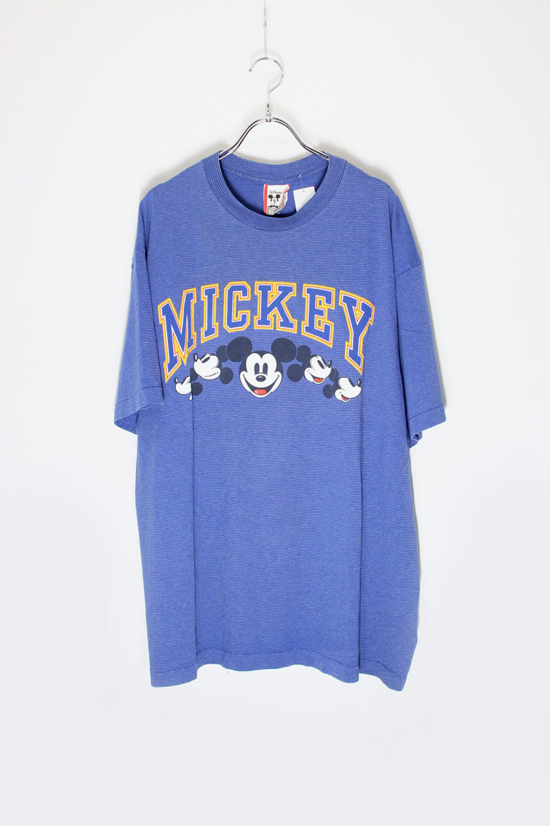MADE IN USA 80s-90s S/S MICKEY PRINT SINGLE STITCH BORDER T-SHIRT / BLUE [SIZE: L/XL USED]