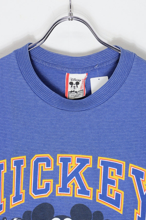 MADE IN USA 80s-90s S/S MICKEY PRINT SINGLE STITCH BORDER T-SHIRT / BLUE [SIZE: L/XL USED]