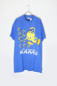 MADE IN USA 95'S S/S ST.LOUIS RAMS PRINT T-SHIRT / BLUE [SIZE: L USED]