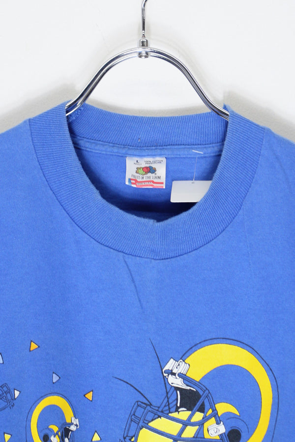 MADE IN USA 95'S S/S ST.LOUIS RAMS PRINT T-SHIRT / BLUE [SIZE: L USED]