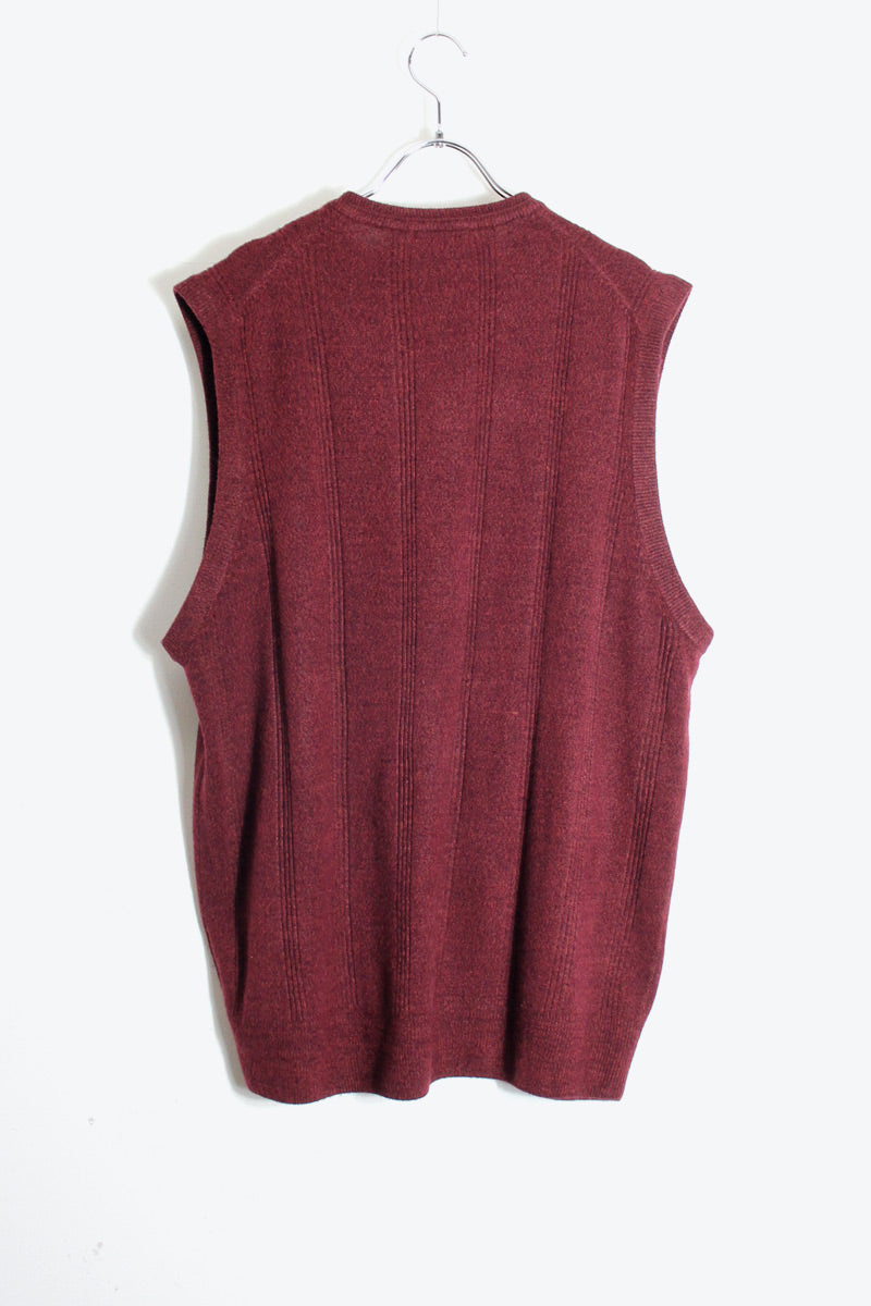 V-NECK KNIT VEST / WINE RED [SIZE: XL DEADSTOCK/NOS]