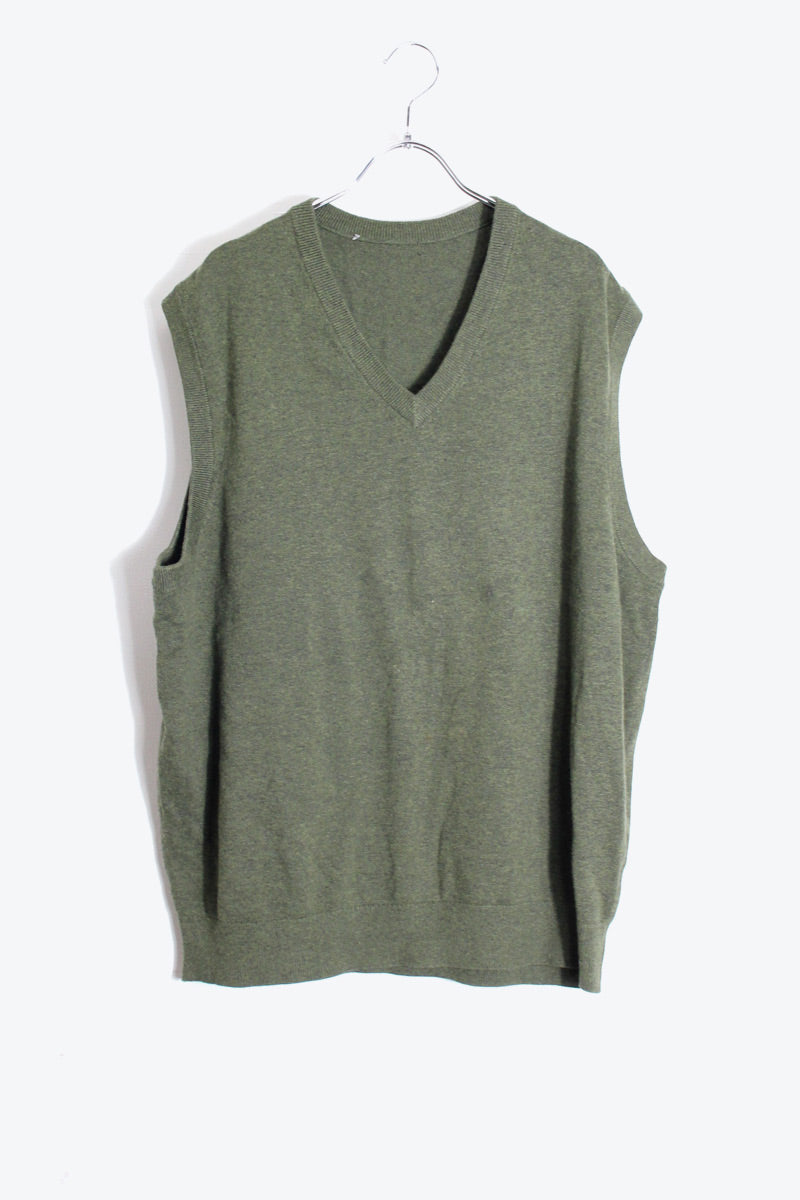 V-NECK COTTON KNIT VEST / OLIVE [SIZE: L USED]