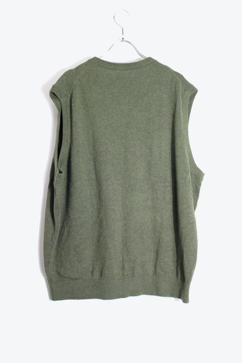 V-NECK COTTON KNIT VEST / OLIVE [SIZE: L USED]