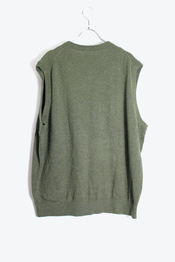 V-NECK COTTON KNIT VEST / OLIVE [SIZE: L USED]