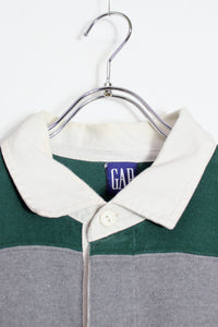 90'S L/S WIDE BORDER RUGBY SHIRT / GRAY/GREEN [SIZE: L USED]